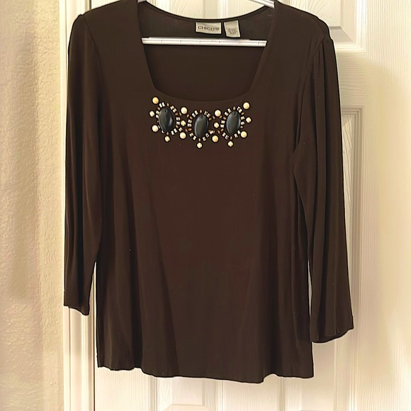 Chicos Size 0 -  Brown stretch shirt - Picture 1 of 5